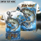 BlueJose Striped Bass Fishing Anchor Ocean Splash Design Name & Team Name 3D Shirts