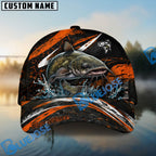 BlueJose Fishing Orange Lightning Water Splash Personalized Name Classic 3D Cap Personalized Cap (13 Breeds)