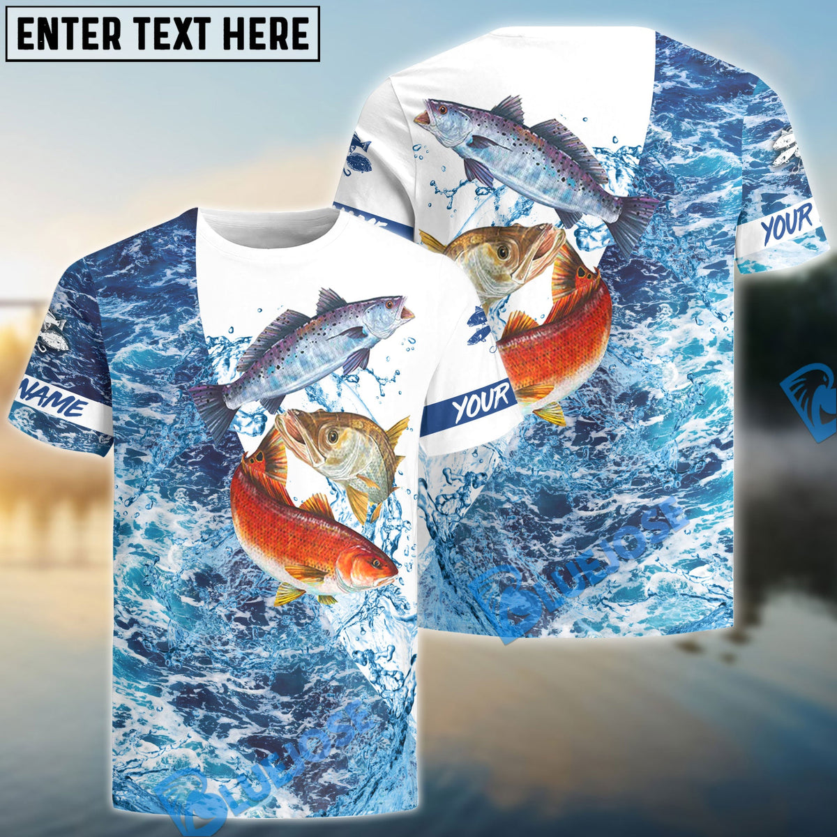BlueJose Inshore Slam Redfish, Trout, Snook Customize Name 3D Shirts