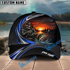 BlueJose Fishing Skull Angler Blue Wave Personalized Name Classic 3D Cap (13 Breeds)