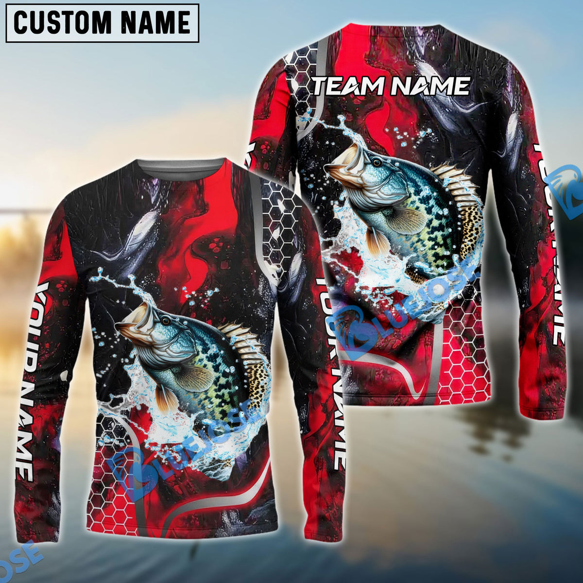 BlueJose Crappie Fishing Red Thunder Custom Name & Team Name 3D Shirts