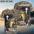 BlueJose Crappie Fishing Cross Camo Custom Name & Team Name 3D Shirts