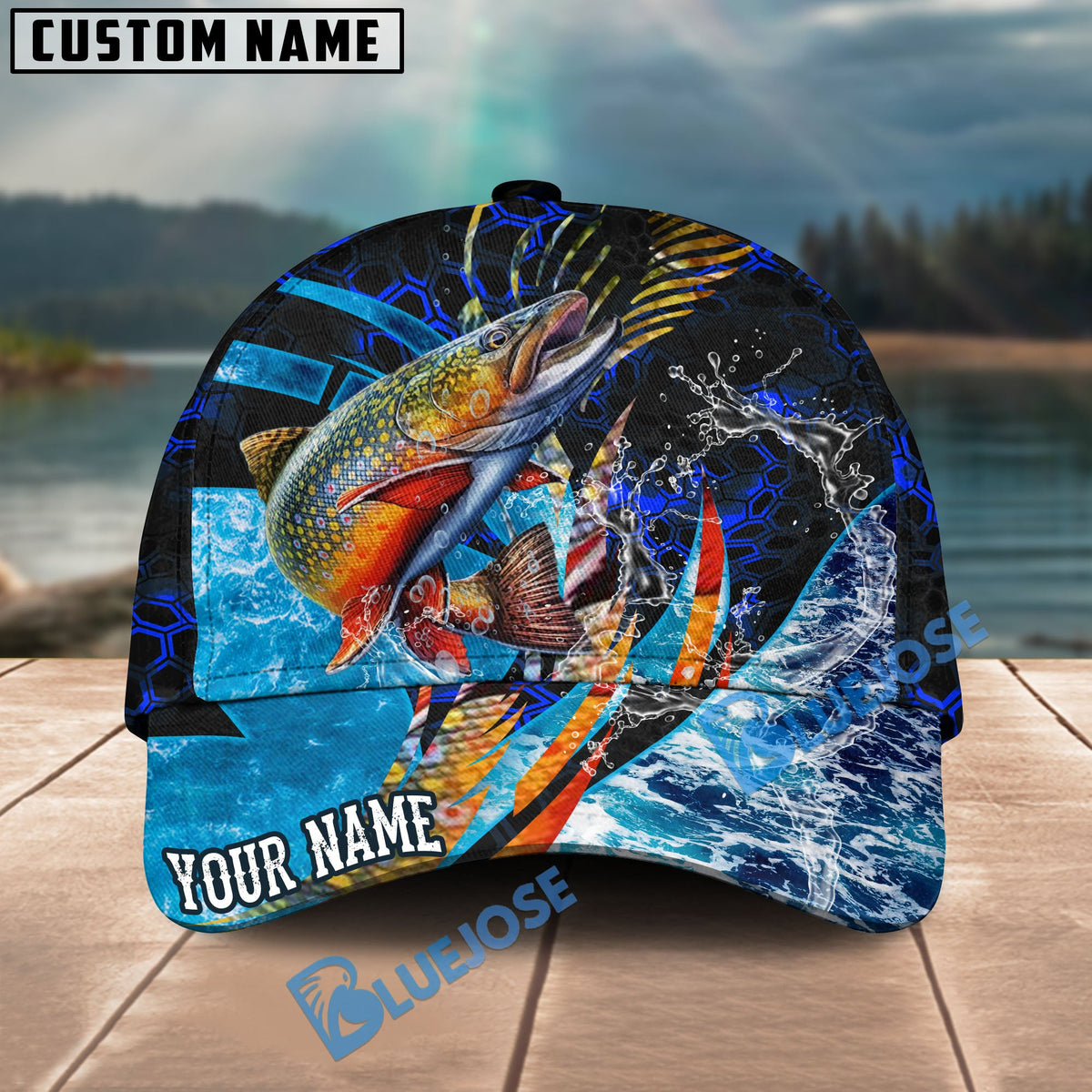 BlueJose Fishing Tailored Tides Pattern Personalized Cap (11 Breeds)