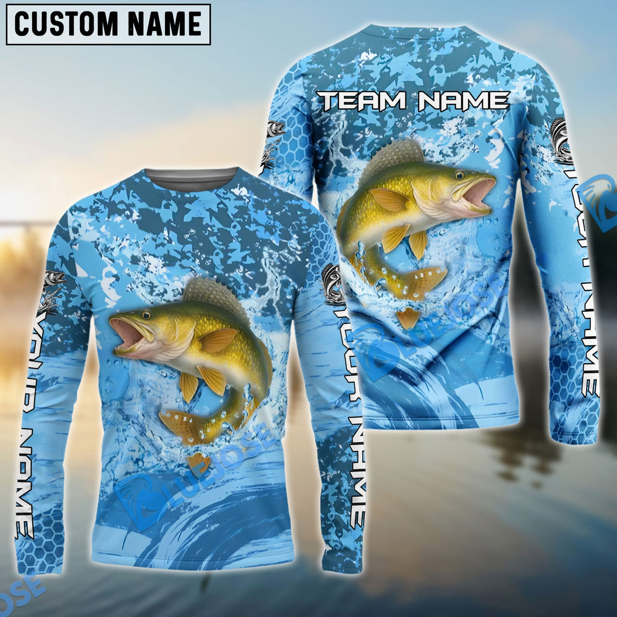BlueJose Walleye Fishing Catch The Blue Wave Custom Name & Team Name 3D Shirts