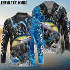 BlueJose Tuna Fishing Sparkling Water Smoke Pattern Design Custom Name & Team Name 3D Shirts