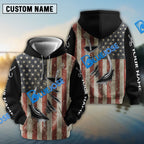 BlueJose Us Fishing 3D Fish Hook American Flag Patriotic Fish On   Quick Dry Customize Name Long Sleeves Shirts