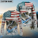 BlueJose Bass Fishing American Flag Splash Design Custom Name & Team Name 3D Shirts