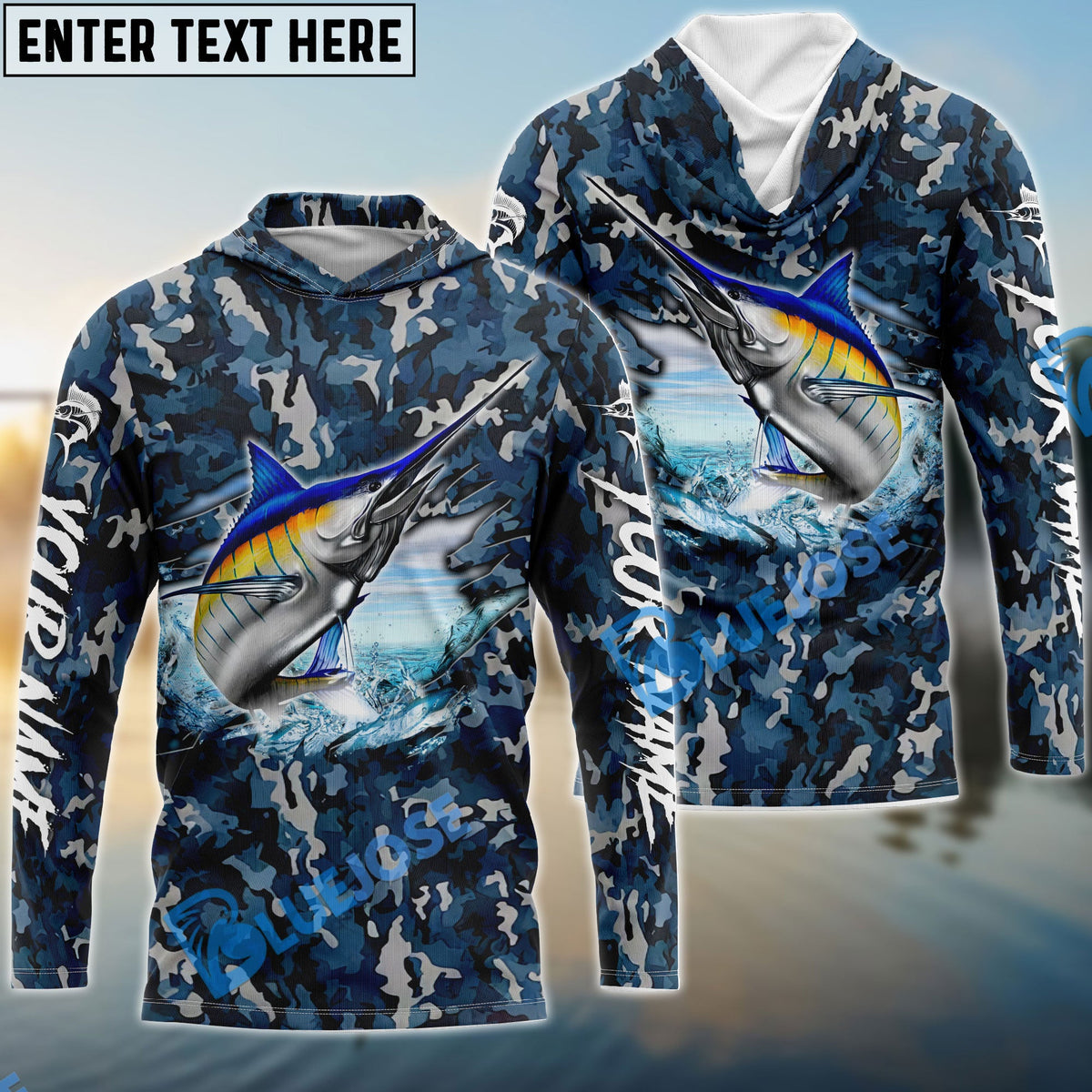 BlueJose Blue Marlin Fishing Camouflage Custom Name Shirts