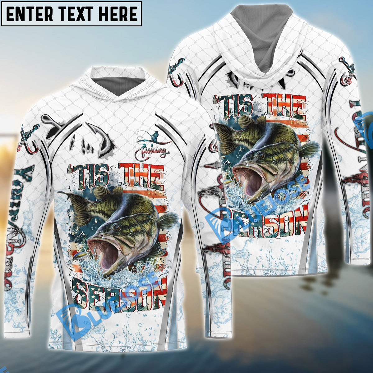 BlueJose Bass Fishing Aggressive Splash Design Custom Name & Team Name 3D Shirts