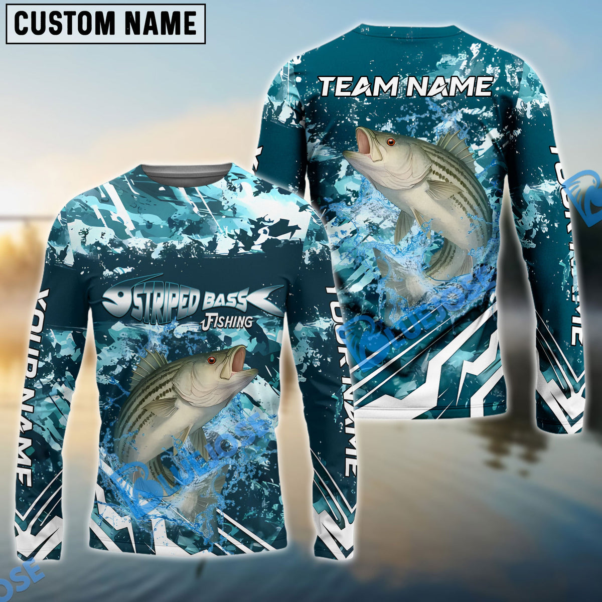 BlueJose Striped Bass Fishing Splash Pro Design Name & Team Name 3D Shirts