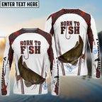 BlueJose "Born To Fish" Catfish Fishing Red Camo Custom Name Fishing Shirts