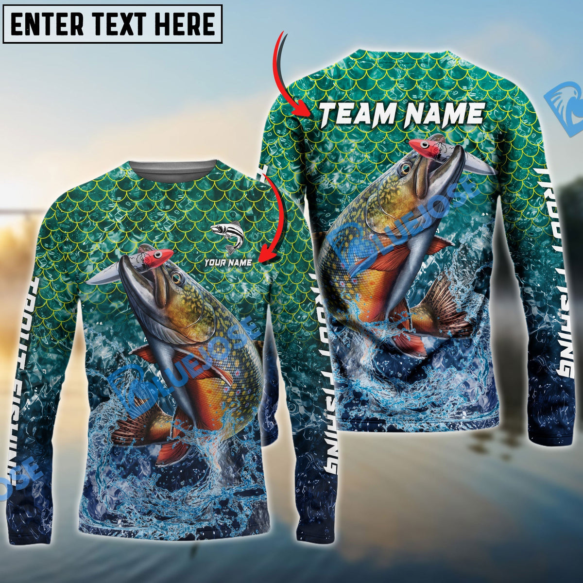 BlueJose Trout Fishing Yellow Fin Sport Custom Name & Team Name 3D Shirts