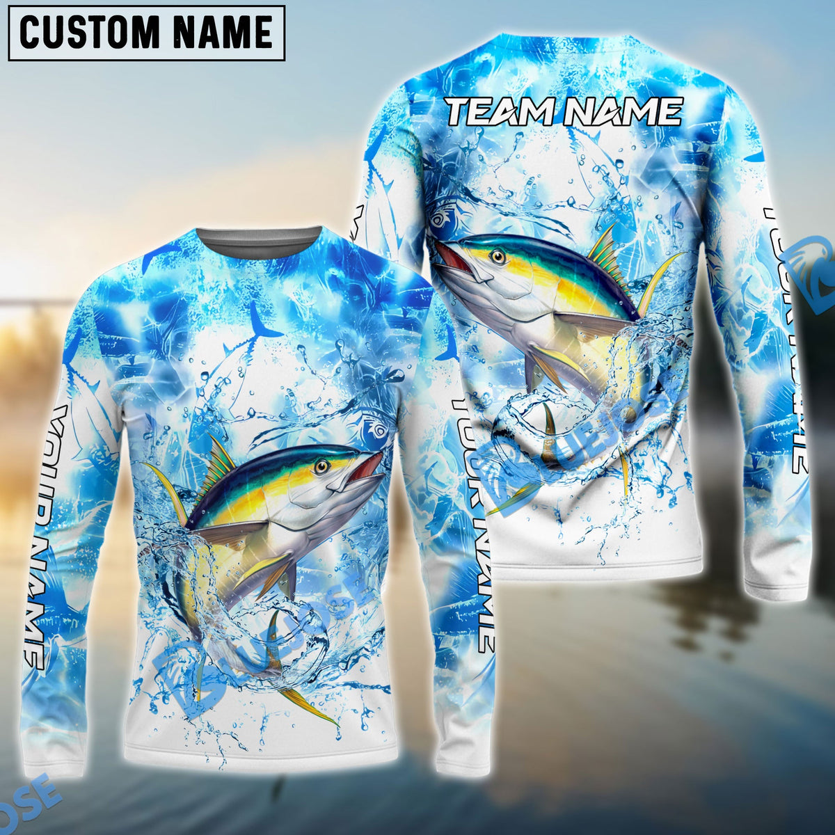 BlueJose Tuna Fishing Blue Sea Catching Design Name & Team Name 3D Shirts