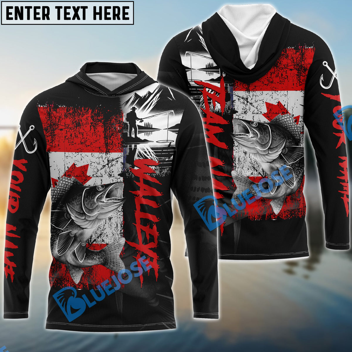 BlueJose Walleye Fishing Black Canada Flag Sport Custom Name & Team Name 3D Shirts