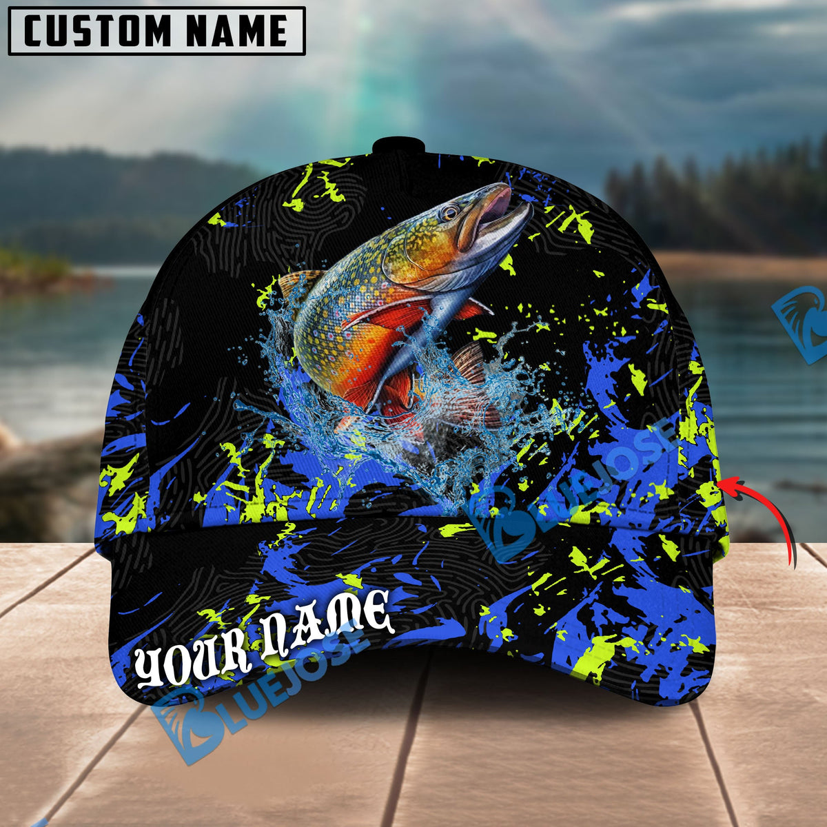 BlueJose Fishing Water Splash Graphic Personalized Cap (13 Breeds)