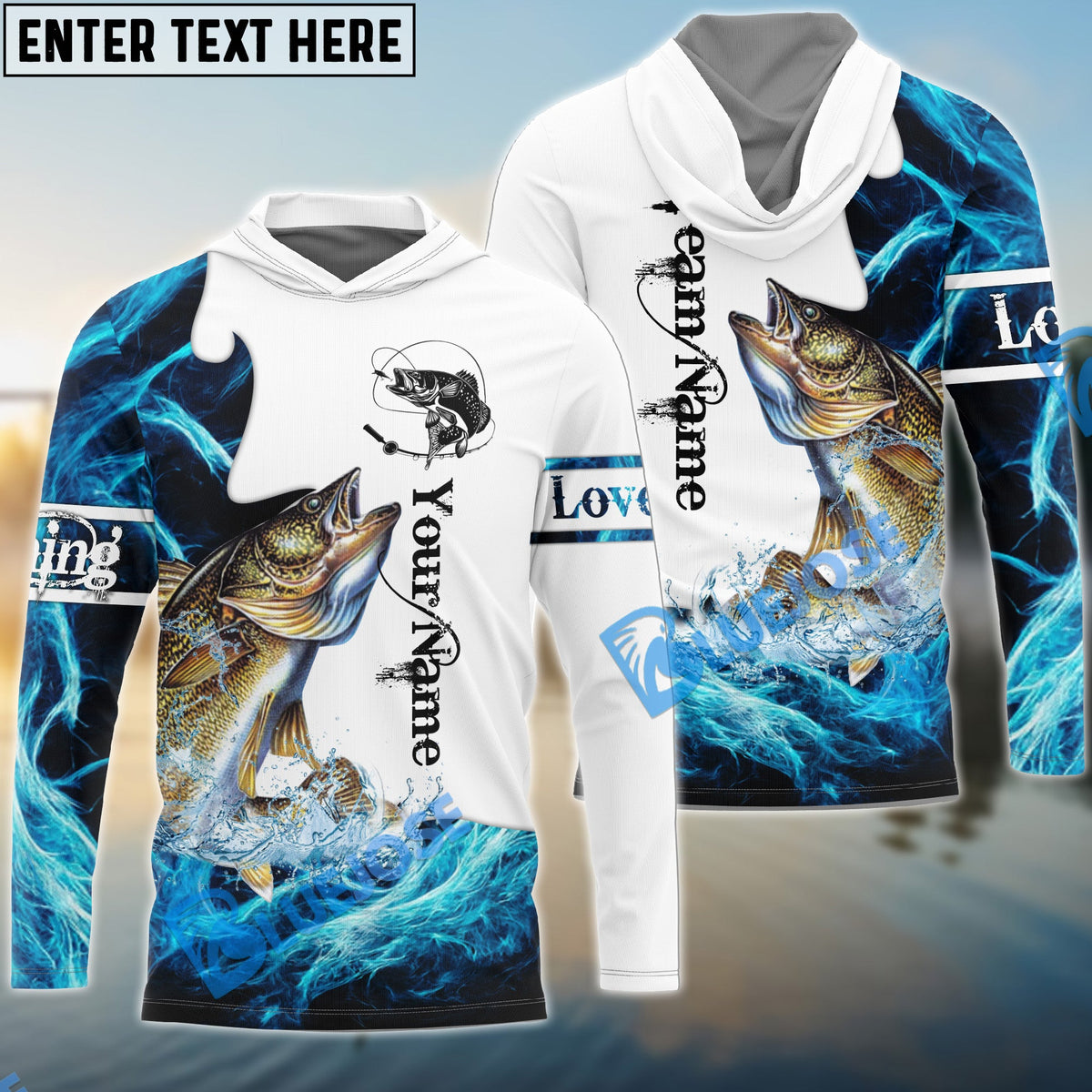 BlueJose Customize Name Walleye Fishing Water & White 3D Shirts