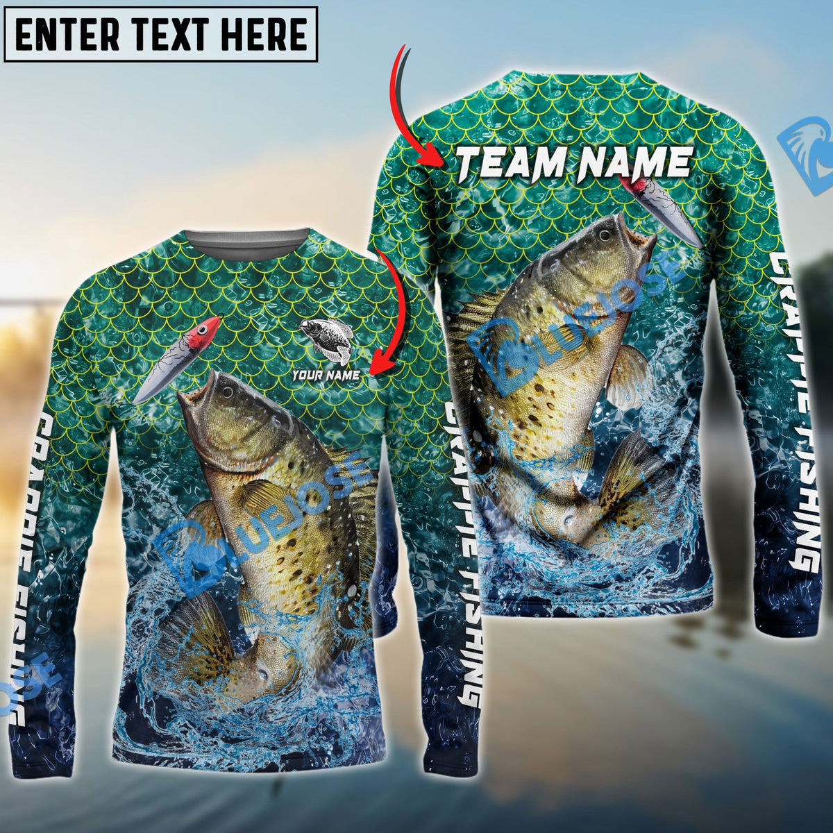 BlueJose Crappie Fishing Yellow Fin Sport Custom Name & Team Name 3D Shirts