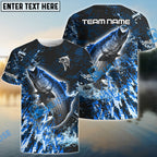 BlueJose Striped Bass Fishing Dark Grunge Blue Custom Name & Team Name 3D Shirts