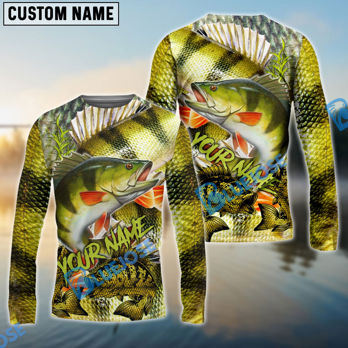 BlueJose Personalized Yellow Perch Custom Name Fishing Shirt