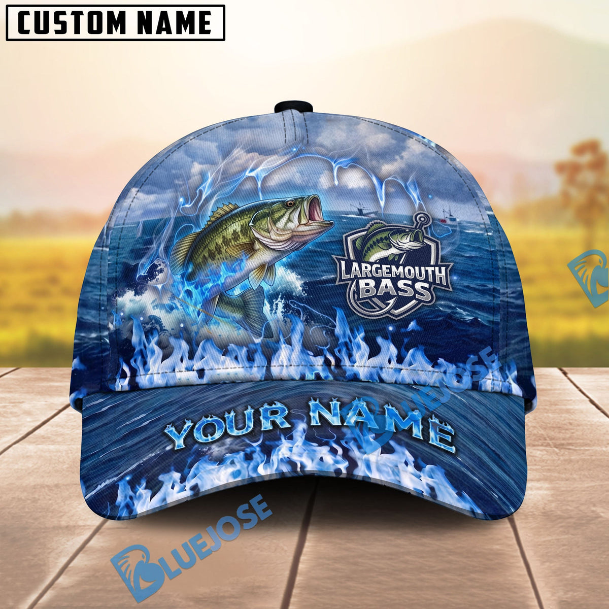BlueJose Fishing Blue Flame Ocean Personalized Cap (13 Breeds)