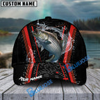 BlueJose Fishing Jumping Splash Action Red Black Tech Design Personalized Cap (13 Breeds)