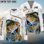 BlueJose Walleye Fishing White Marble & Gold Trim Splash Heartbeat Line Custom Name & Team Name 3D Shirts