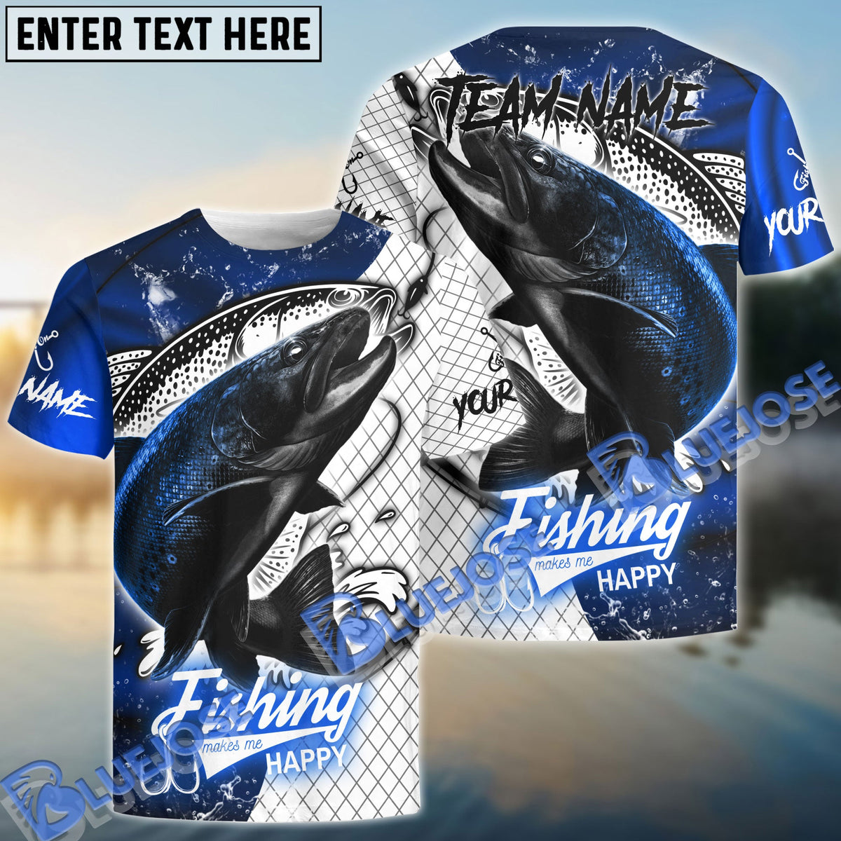 BlueJose Trout Fishing Dark Blue Skin Sport Custom Name & Team Name 3D Shirts