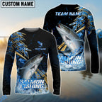 BlueJose Salmon Fishing Hooked Jump Splash Custom Name & Team Name 3D Shirts