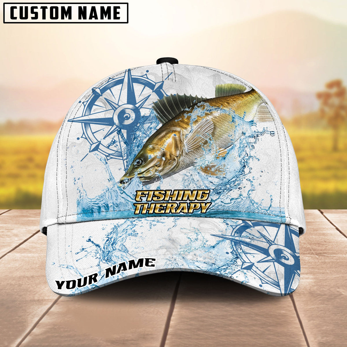 BlueJose Fishing Outdoor Water Splash Compass Graphic Personalized Cap (13 Breeds)
