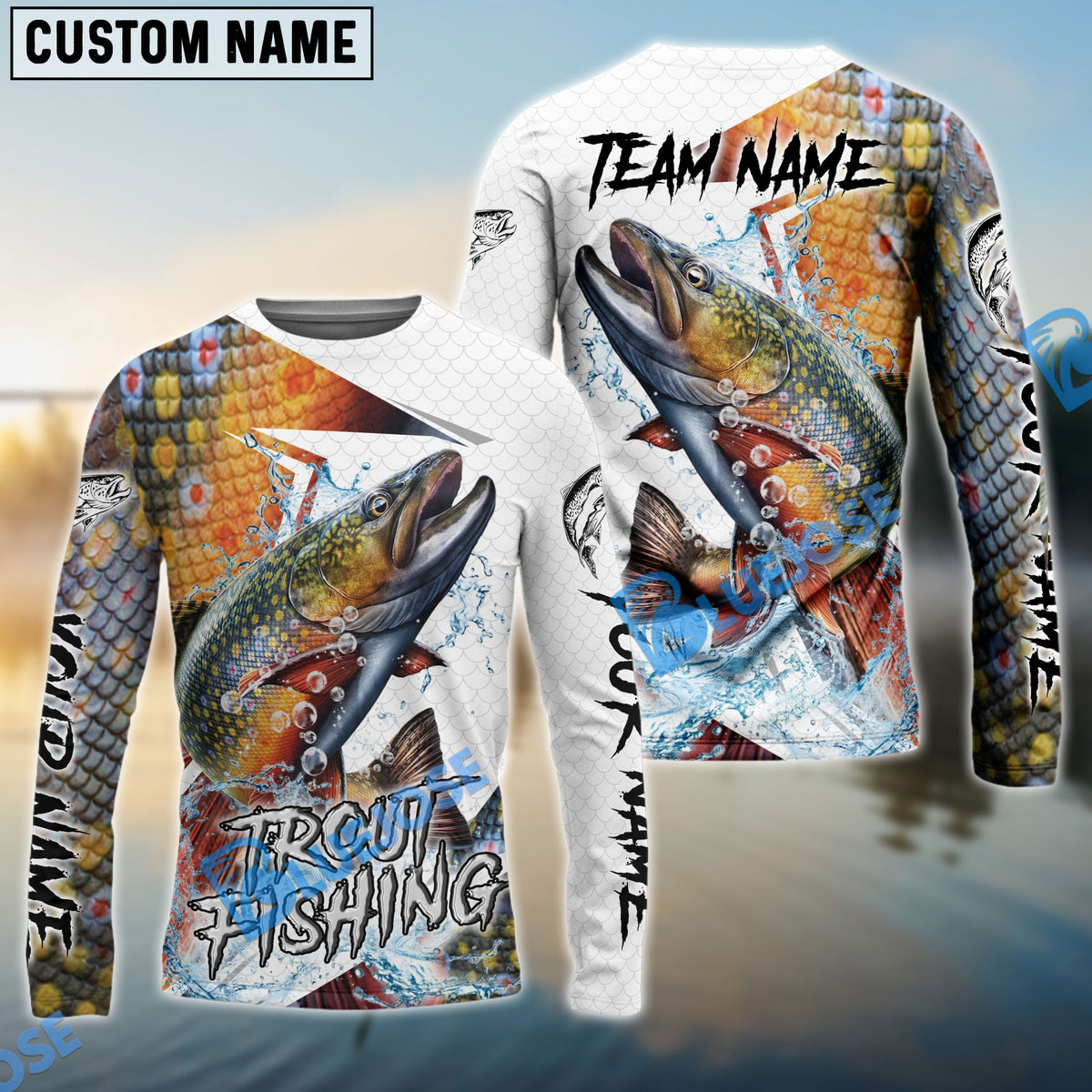 BlueJose Trout Fishing Dynamic Splash Skin Net Art Custom Name & Team Name 3D Shirts
