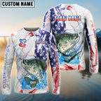 BlueJose Crappie Fishing US Flag Pattern Design Name & Team Name 3D Shirts