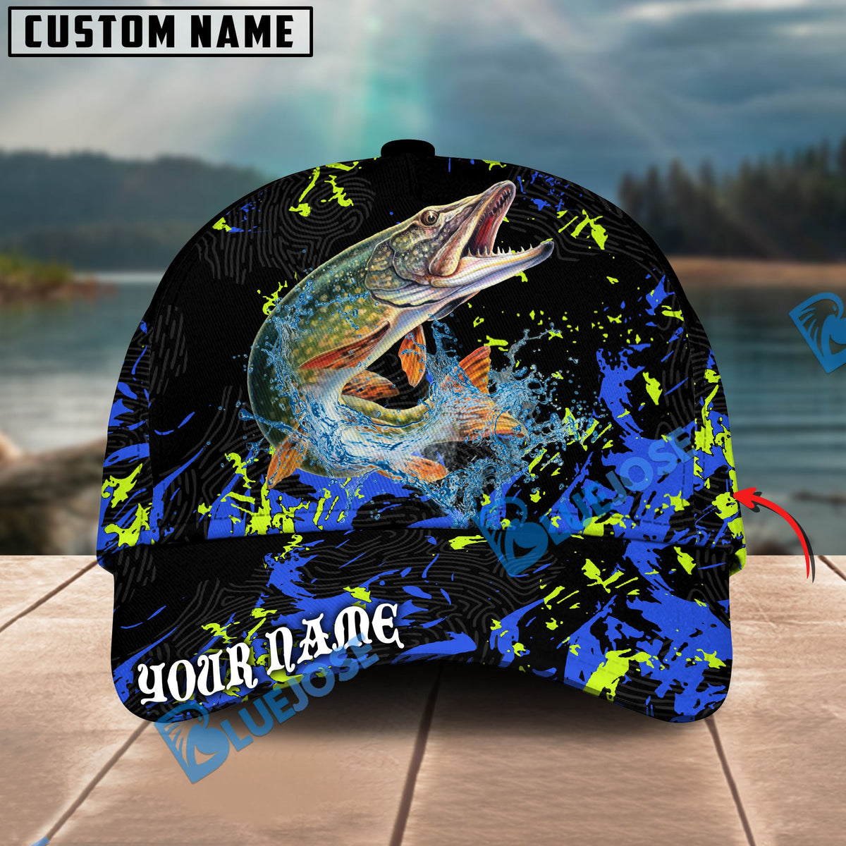 BlueJose Fishing Water Splash Graphic Personalized Cap (13 Breeds)