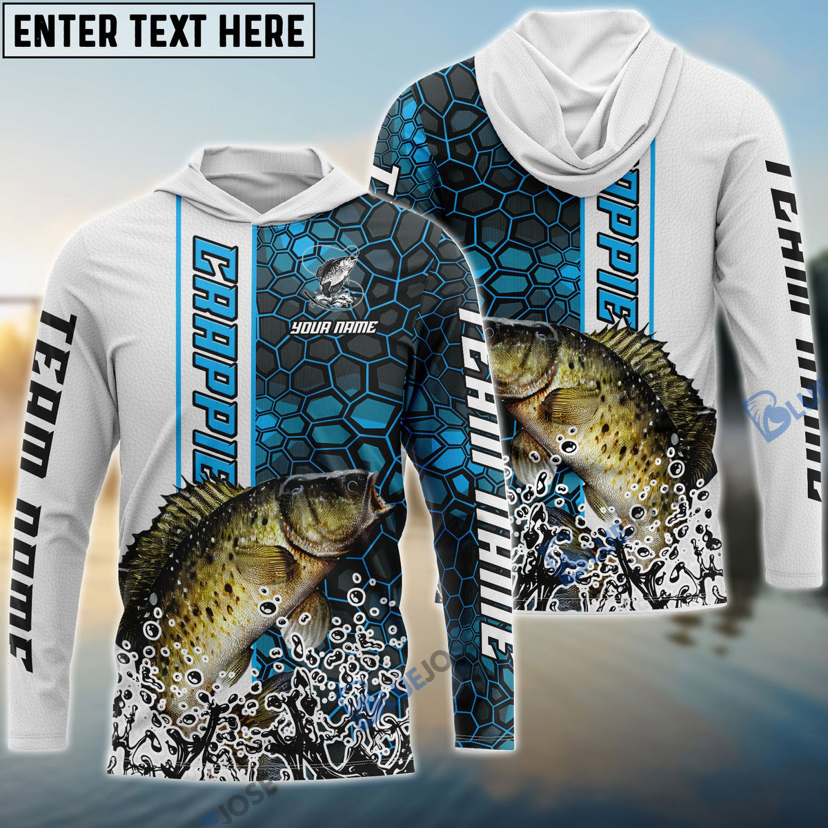 BlueJose Crappie Fishing Blue Fin Bling Camo Sport Custom Name & Team Name 3D Shirts