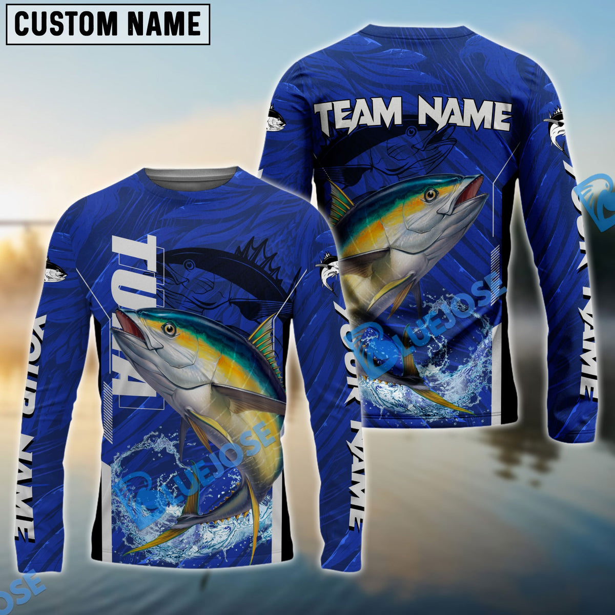 BlueJose Tuna Fishing Jersey Tournament Custom Name & Team Name 3D Shirts