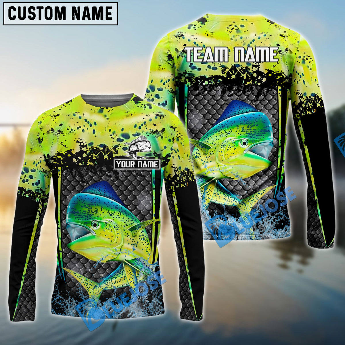 BlueJose Mahi-Mahi Fishing Skinfish Trophy Fish Pattern Custom Name & Team Name 3D Shirts