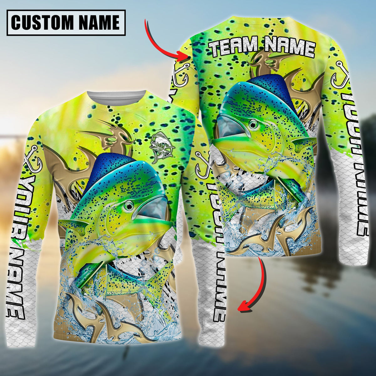 BlueJose Mahi-Mahi Fishing Trophy Power Splash Art Custom Name & Team Name 3D Shirts