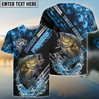 BlueJose Bass Fishing Blue Smoke Water Pattern Custom Name & Team Name 3D Shirts