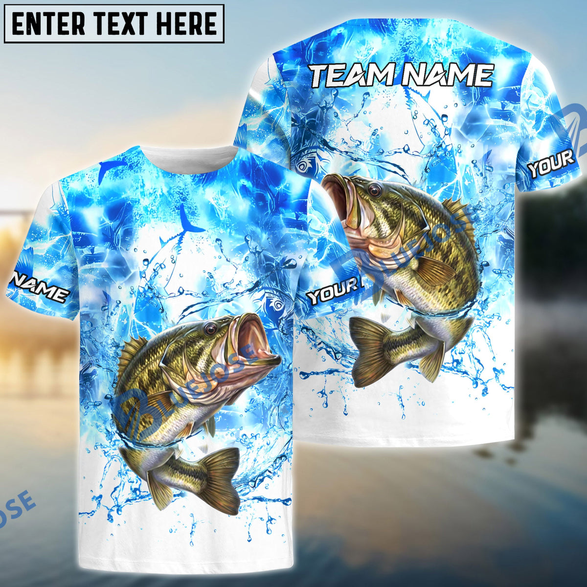 BlueJose Bass Fishing Blue Sea Catching Design Name & Team Name 3D Shirts