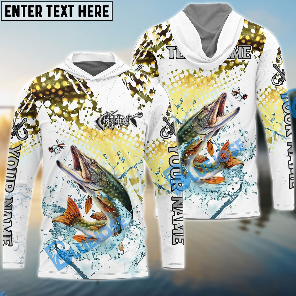 BlueJose Pike Fishing Skin Clean Sport Style Custom Name & Team Name 3D Shirts