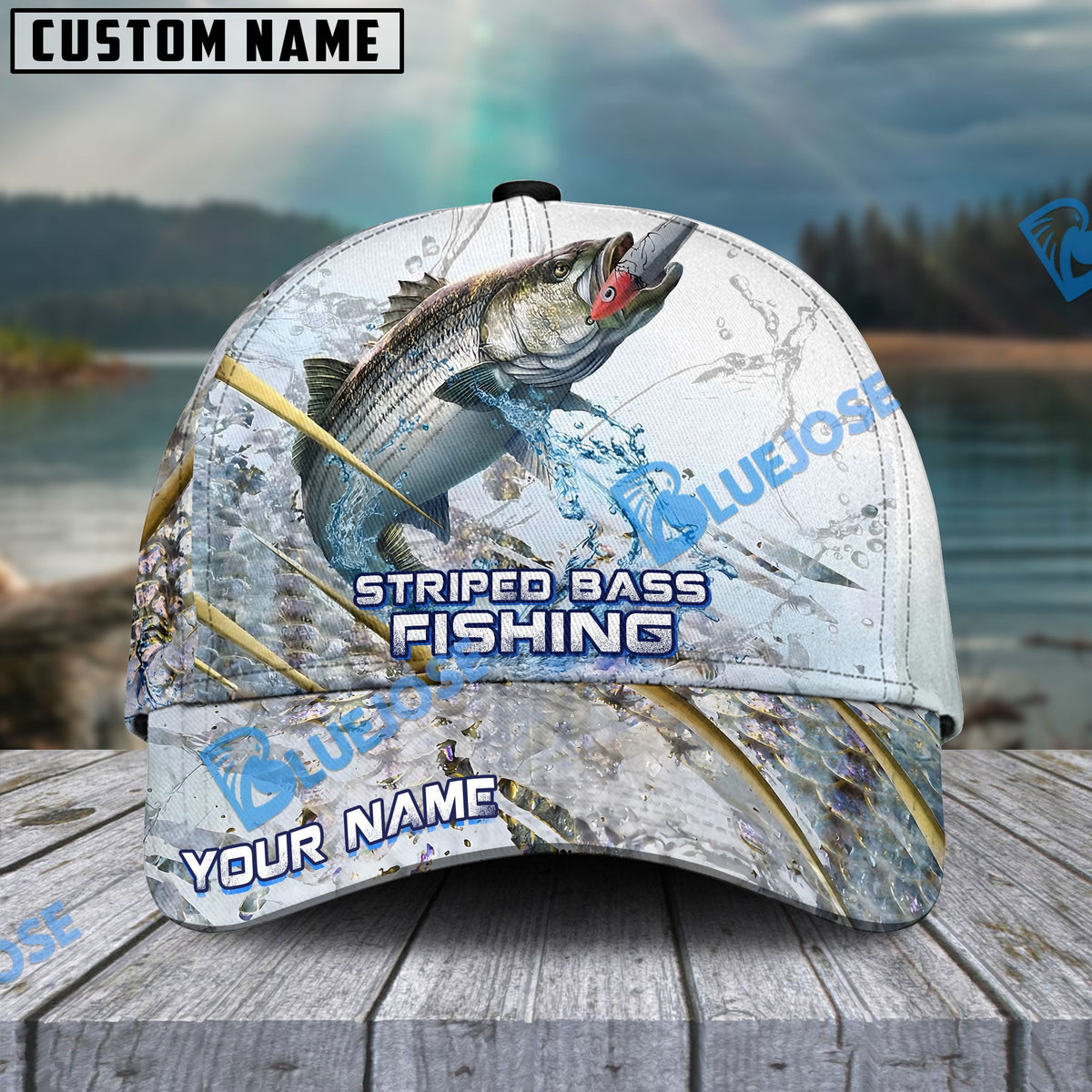 BlueJose Fishing Gold Premium Skinfish Pattern Personalized Cap (Bass, Trout, Walleye, Mahi-Mahi, Striped Bass, Crappie, Pike, Salmon)