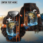 BlueJose Bass Fishing Orange Cross Pattern Custom Name & Team Name 3D Shirts