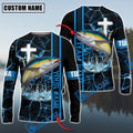 BlueJose Tuna Fishing Blue Cross Pattern Custom Name & Team Name 3D Shirts