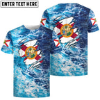 BlueJose Blue Sea Wave Ocean Camo Florida Flag Custom Name Fishing Shirt