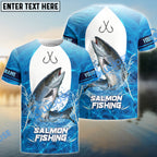 BlueJose Customize Name Salmon Fishing Blue Wave 3D Shirts