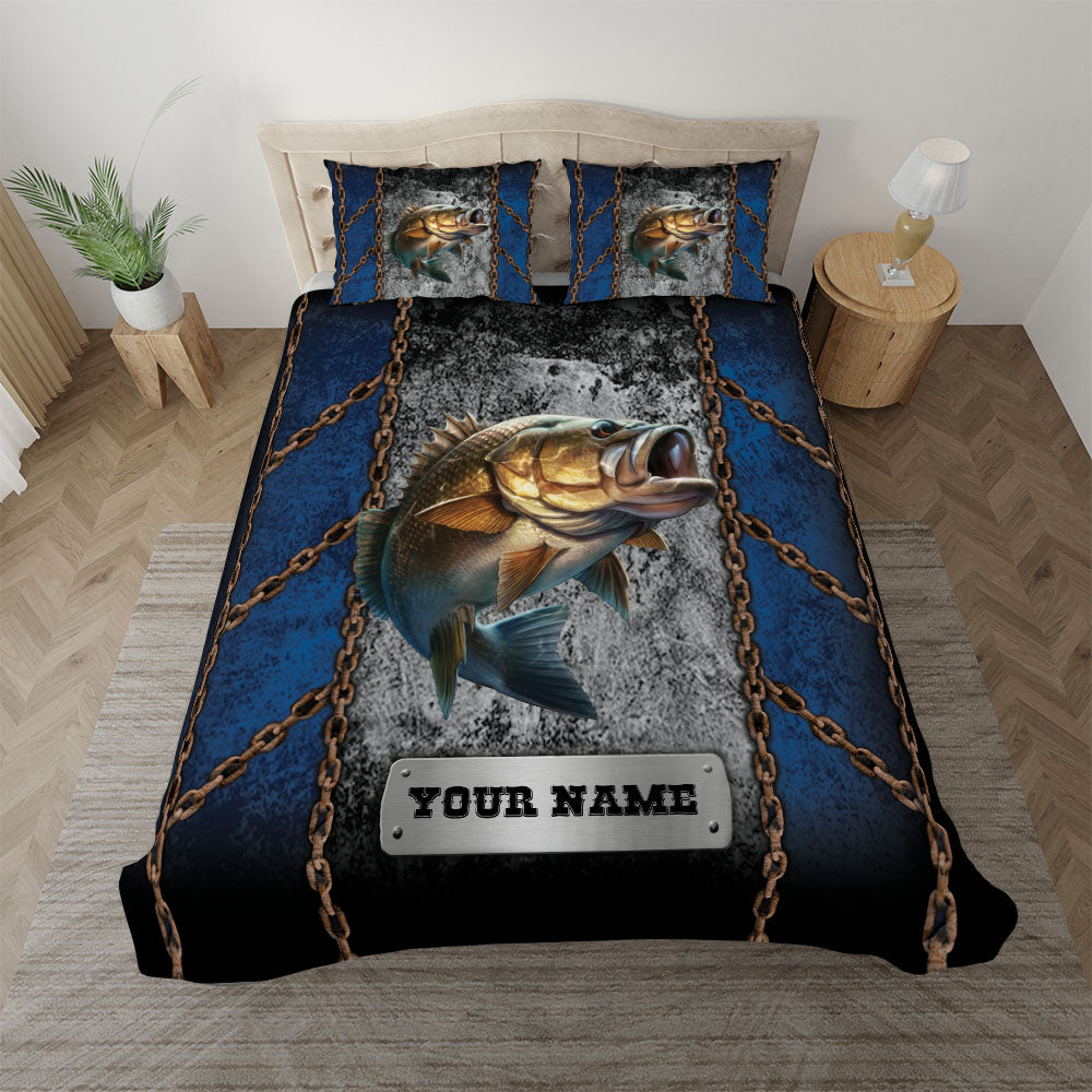 BlueJose Bass Fishing Fishing Rusty Chains Personalized Bedding Set