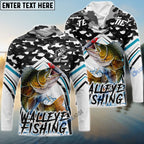 BlueJose Walleye Fishing Black Camo Sport Custom Name & Team Name 3D Shirts