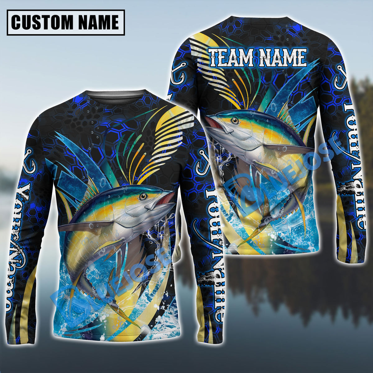 BlueJose Tuna Fishing Tailored Tides Pattern Custom Name & Team Name Shirts