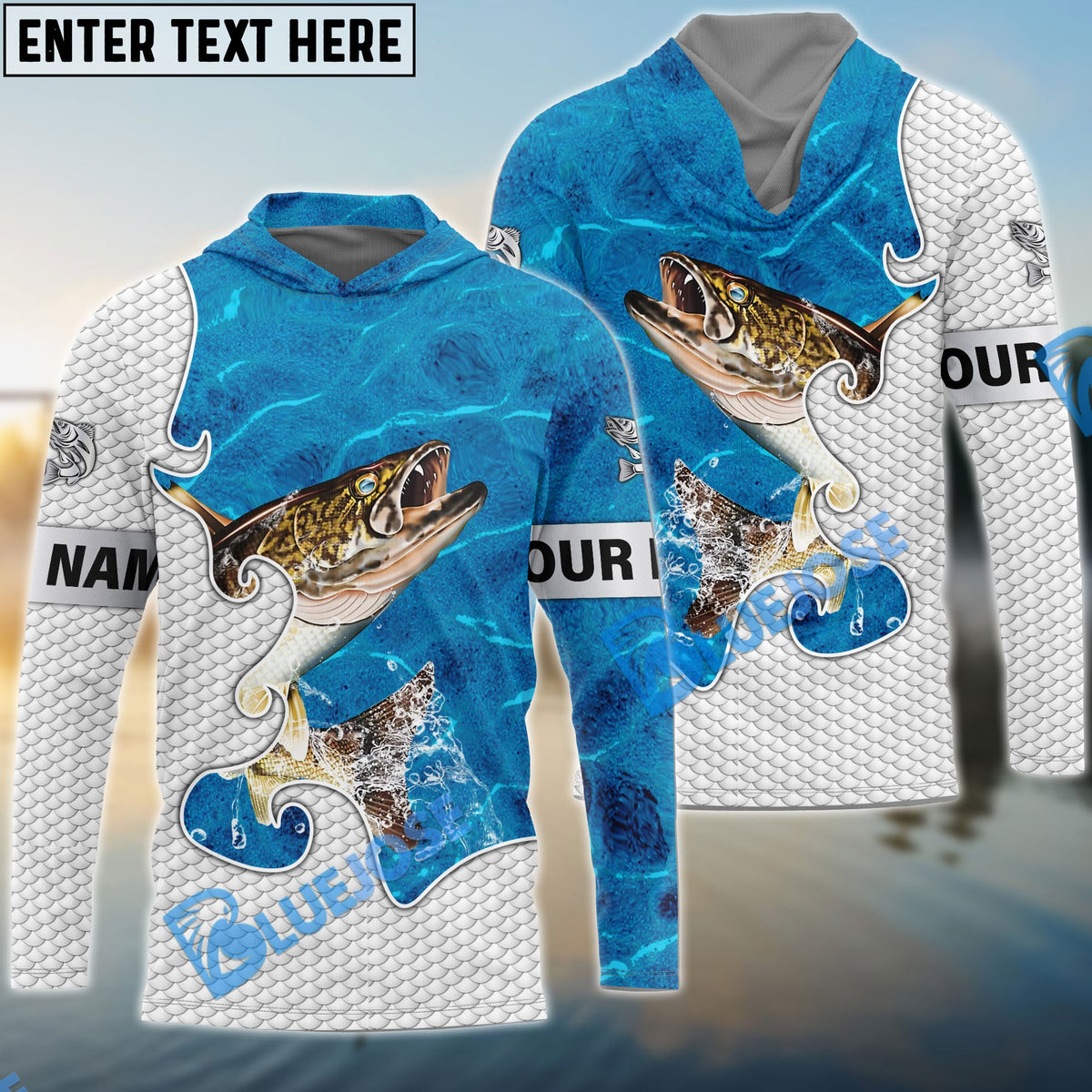 BlueJose Customize Name Walleye Fishing Blue Water 3D Shirts