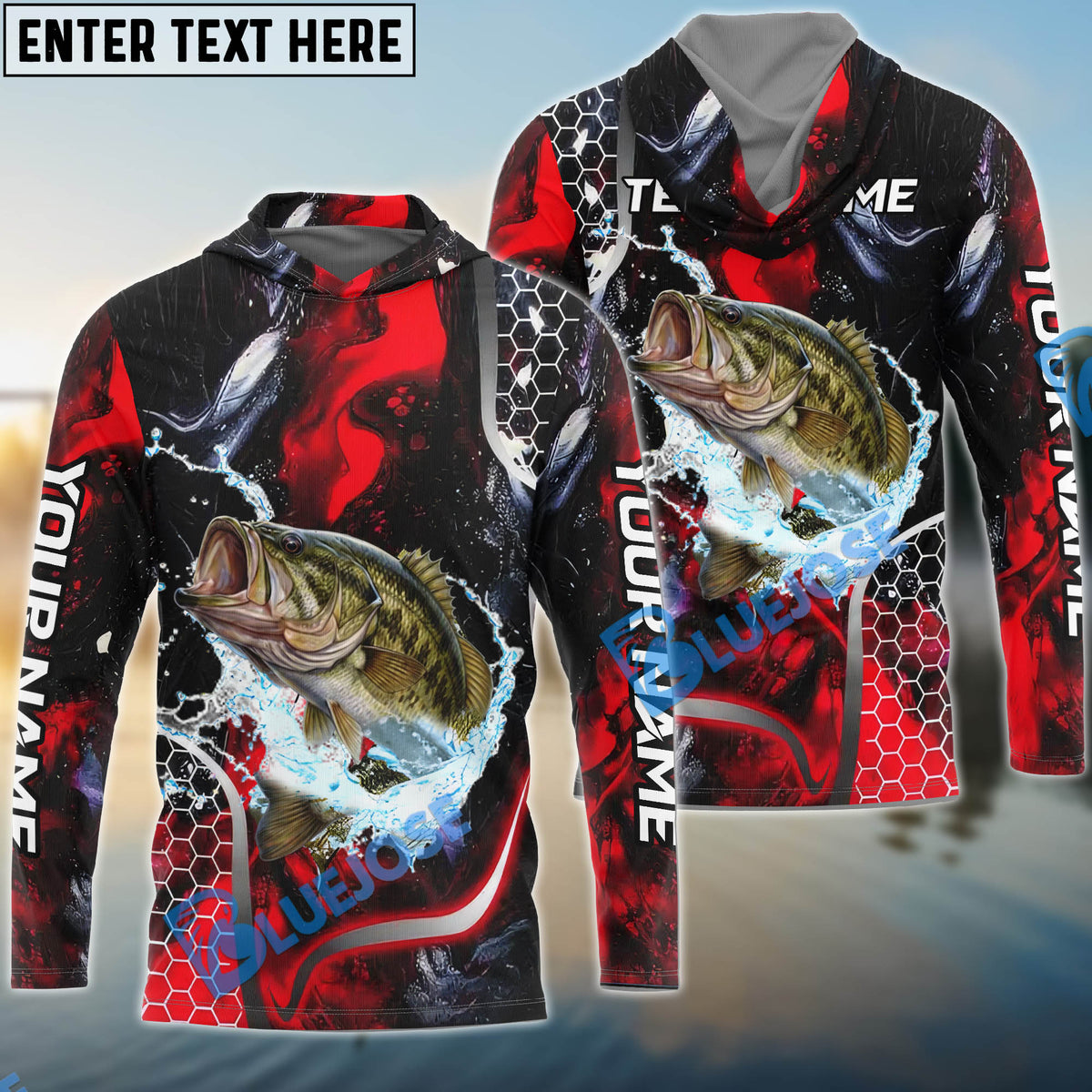 BlueJose Bass Fishing Red Thunder Custom Name & Team Name 3D Shirts