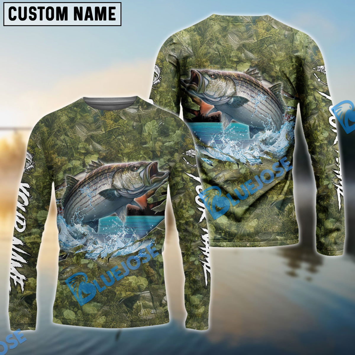 BlueJose Stripe Bass Fishing Camouflage Custom Name Shirts